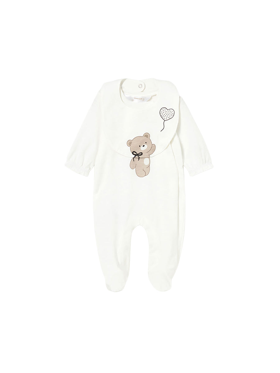 Completo Mayoral Neonato tutina e bavetta teddy ecrù
