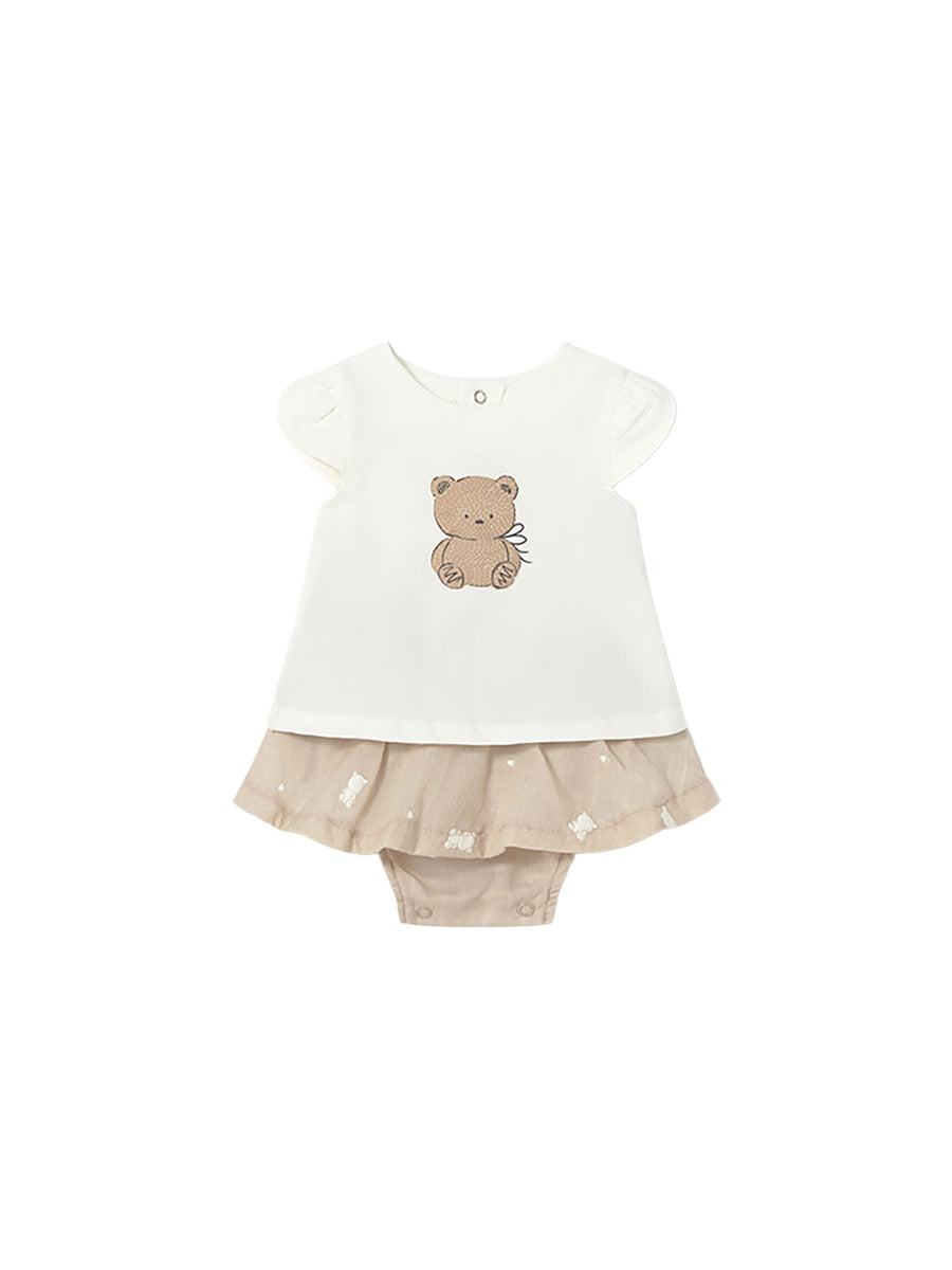 Completo Mayoral Neonata t-shirt e gonna teddy grano