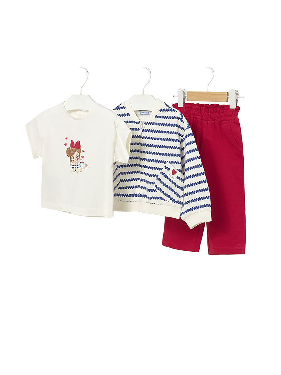 Completo Mayoral Bambina felpa, t-shirt e pantalone rosso multi