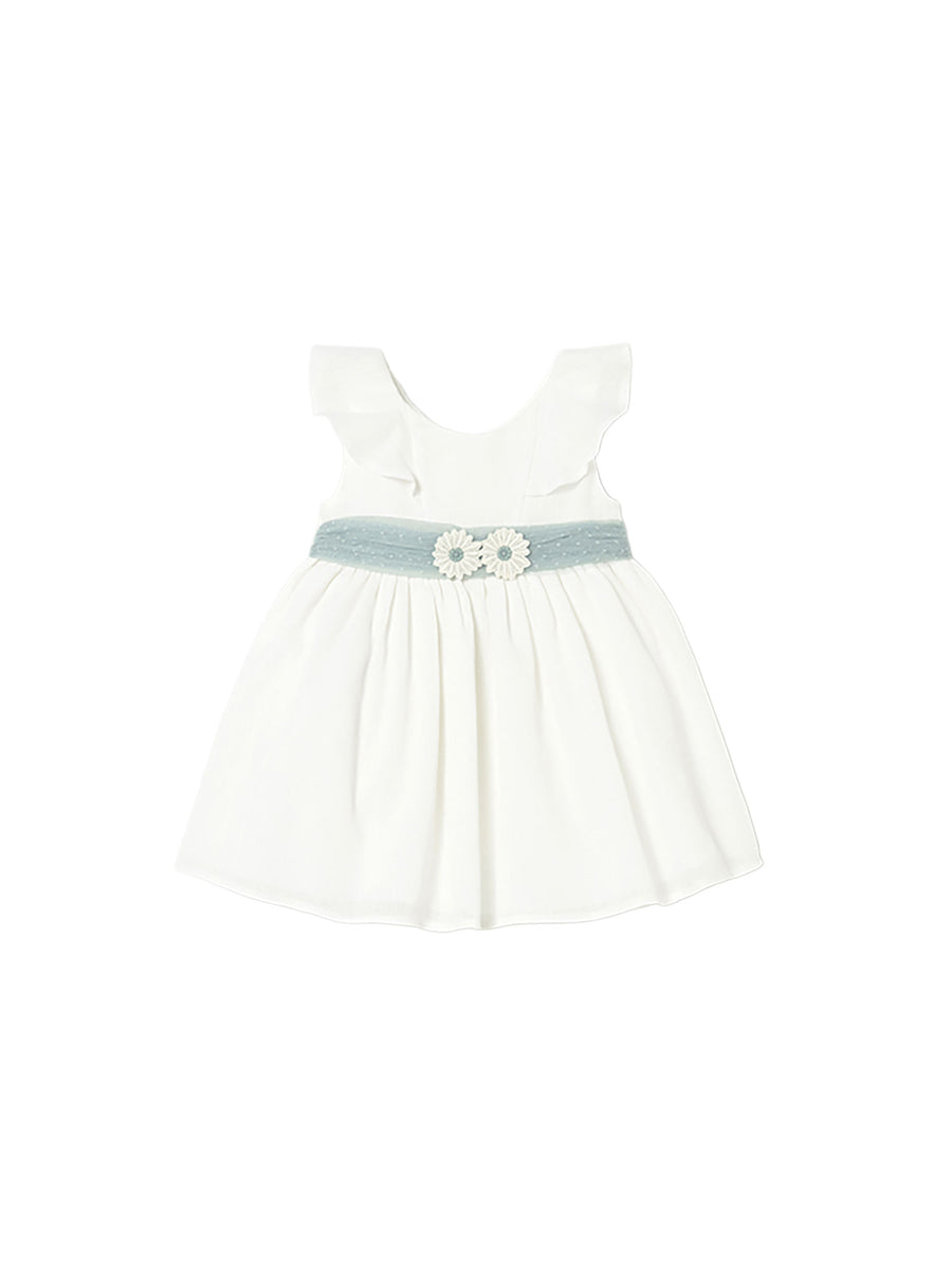Abito Mayoral Bambina smanicato con fascia in tulle ecrù