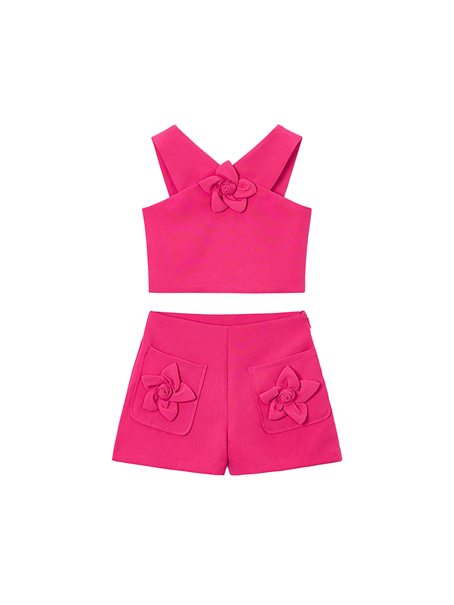 Completo Mayoral Bambina top e bermuda applicazione fiori clavel