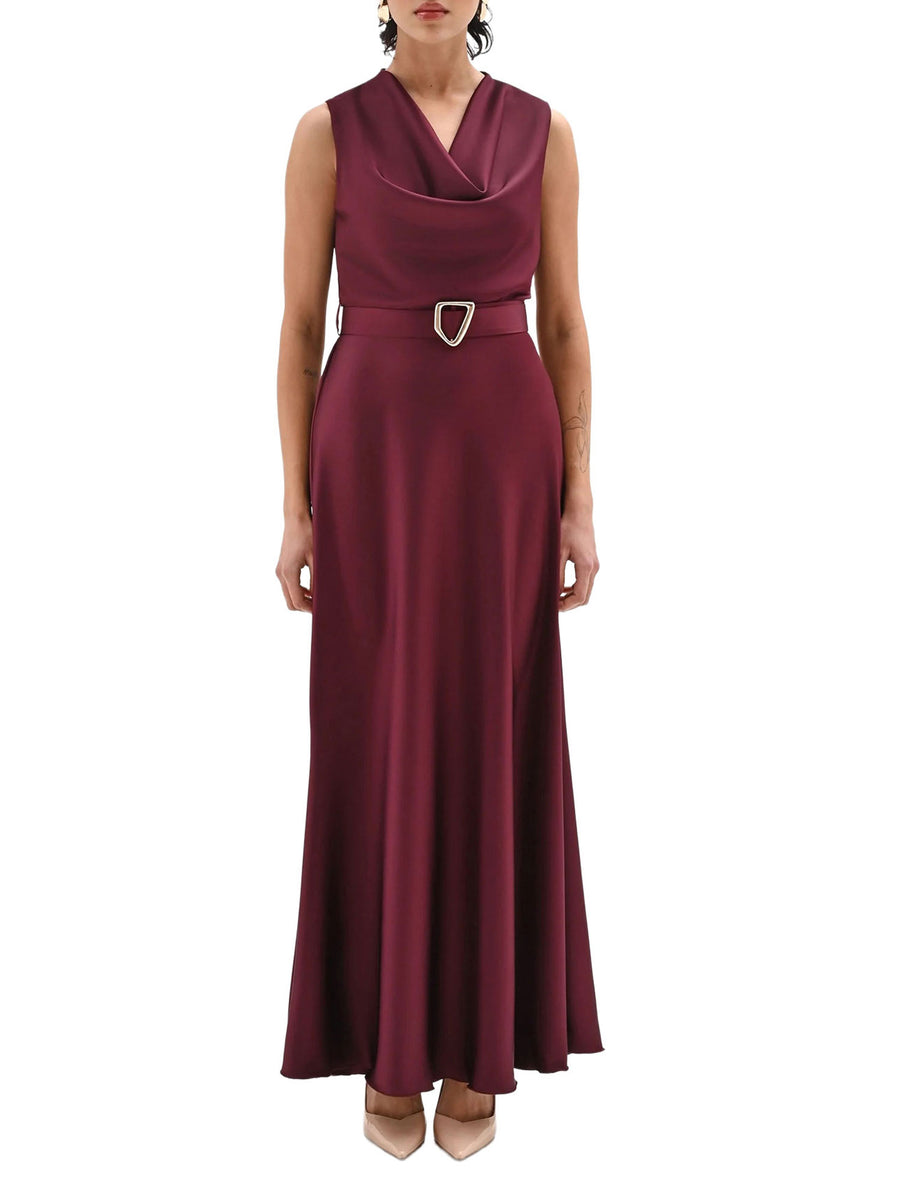 Abito Rinascimento Donna lungo smanicato con cintura bordeaux