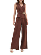 Tuta Rinascimento Donna smanicato con pantalone palazzo e cintura cioccolato