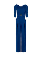 Tuta Rinascimento Donna con scollo a V, pantalone palazzo e cintura blu