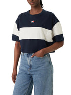 T-shirt con maniche corte modello mc colorblock badge blu