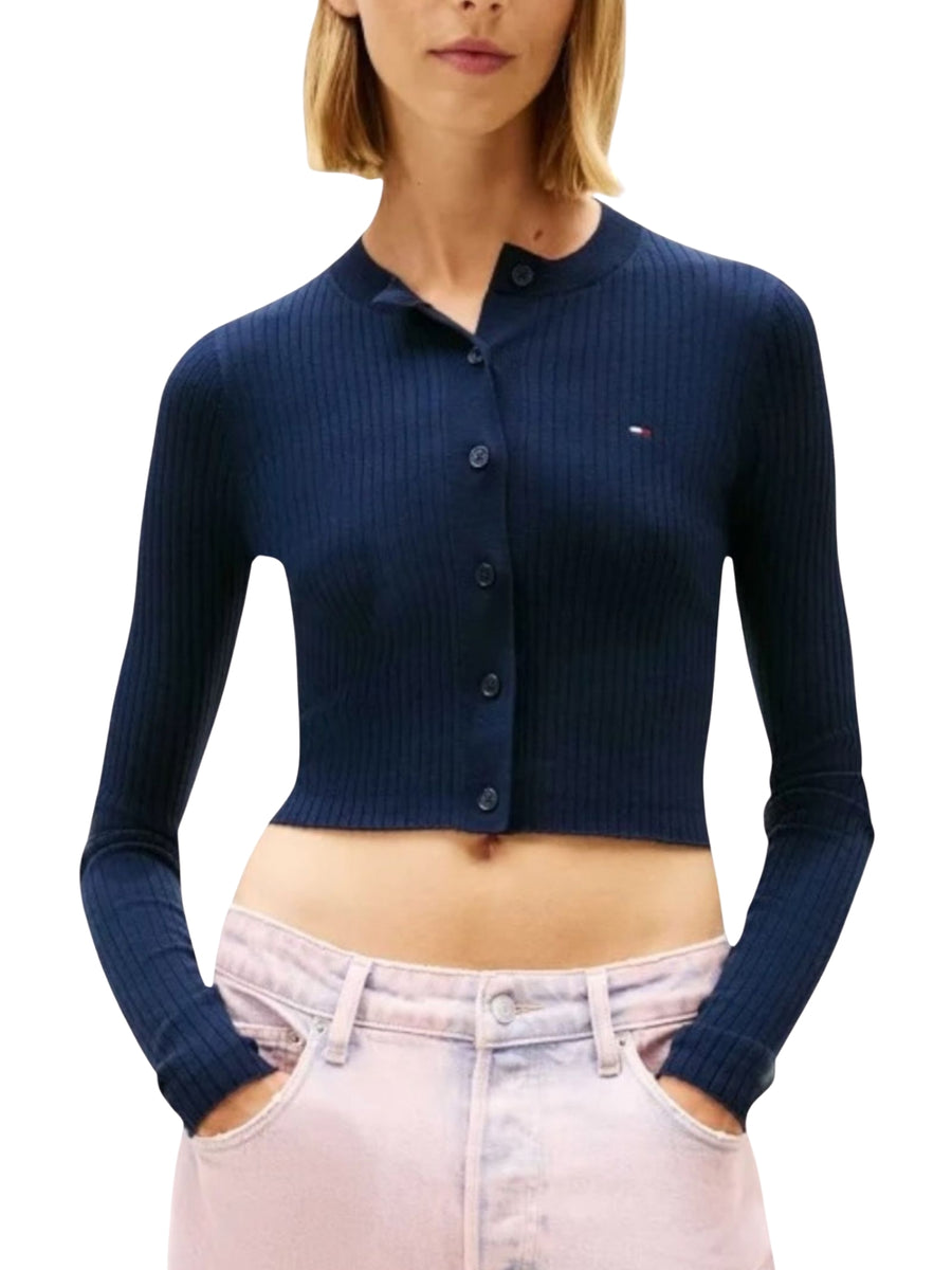 Cardigan modello bt. cropped rib blu
