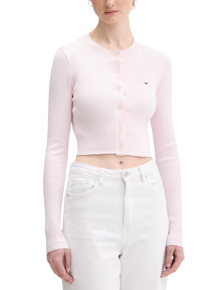 Cardigan modello bt. cropped rib rosa