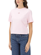 T-shirt con maniche corte modello box badge rosa