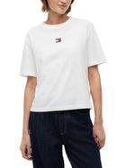 T-shirt con maniche corte modello box badge ecrù