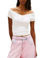 Top modello off shoulder slim rib ecru