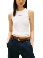 Canotta slim modello script label ecrù