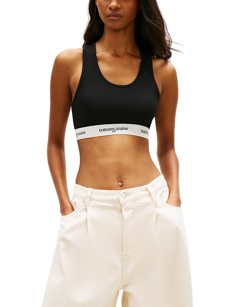 Top modello crop tape nero