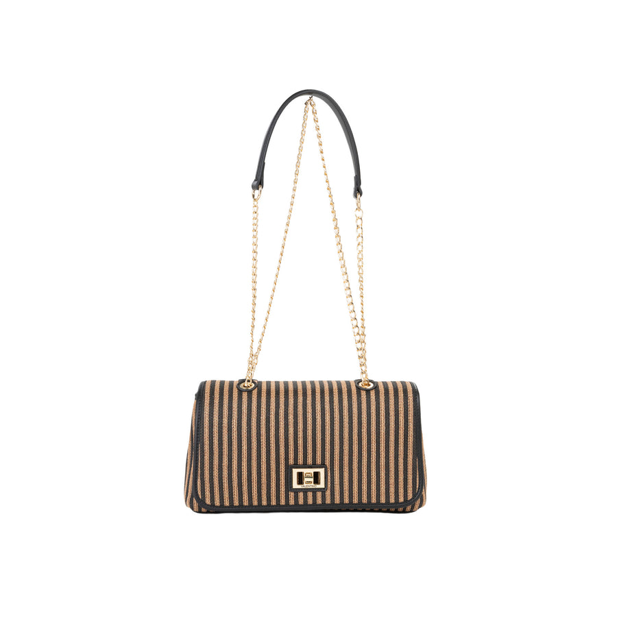 Borsa a spalla con pattina Valentino donna selene cuoio/nero