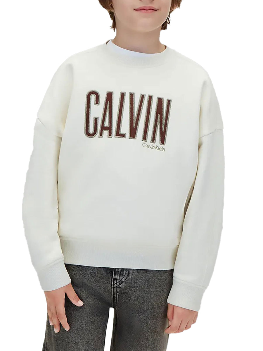 Felpa Calvin Klein bambino applique panna