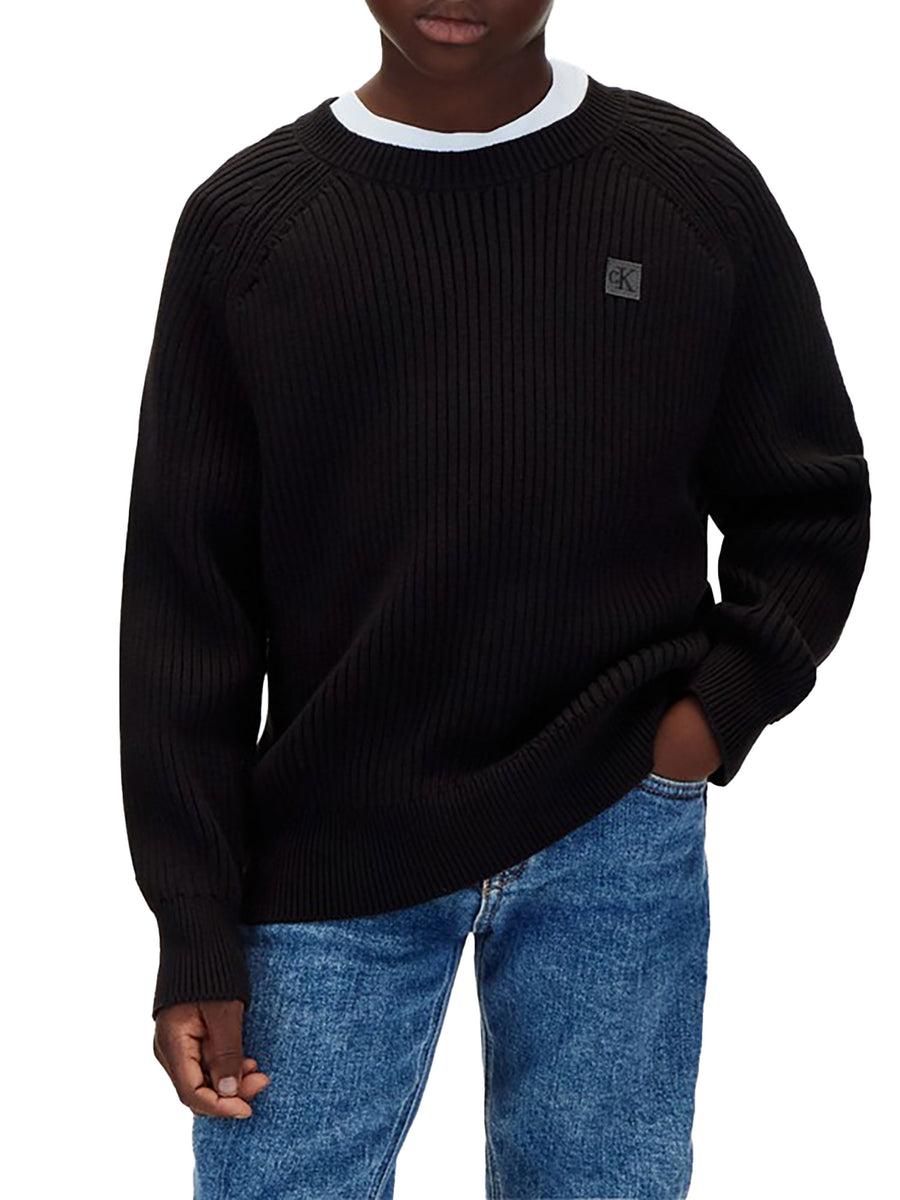 Maglia Calvin Klein girocollo a coste con maniche raglan bambino nero