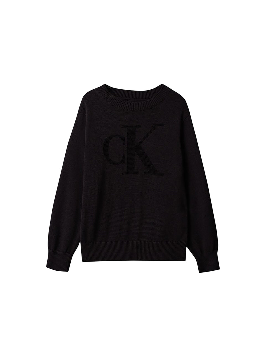 Maglia Calvin Klein girocollo con logo a intarsio bambino nero