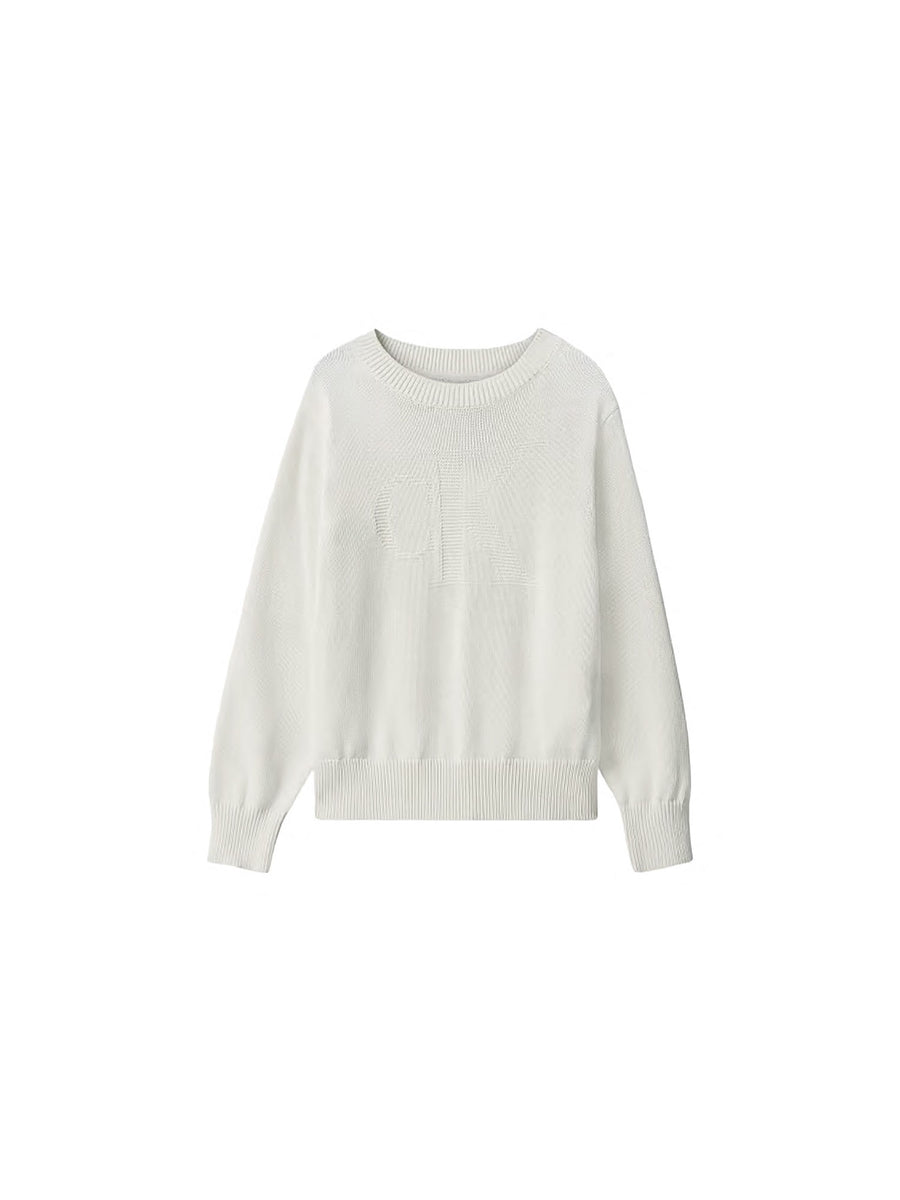Girocollo Calvin Klein bambino logo intarsia panna