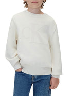Girocollo Calvin Klein ragazzo logo intarsia panna