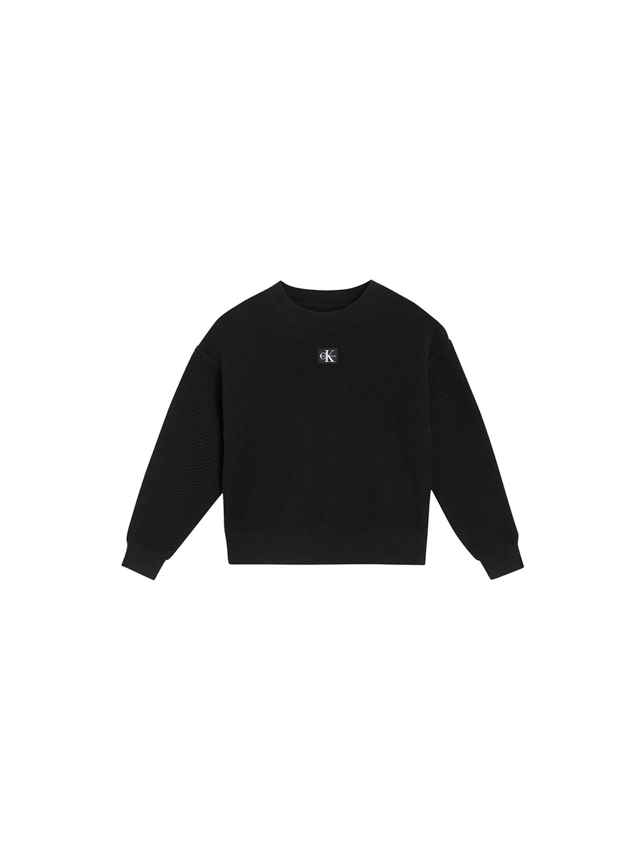 Girocollo Calvin Klein ragazzo monologo badge nero