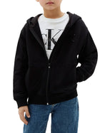 Felpa Calvin Klein bambino con zip e cappuccio monogram flock nero