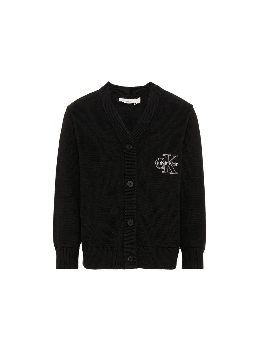 Cardigan Calvin Klein bambino con bottoni logo varsity nero