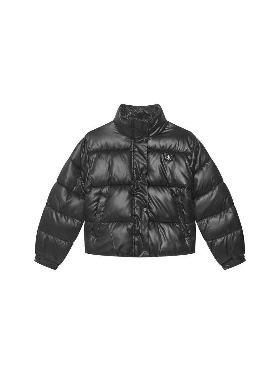 Piumino Calvin Klein bambina corto con zip minime shiny nero