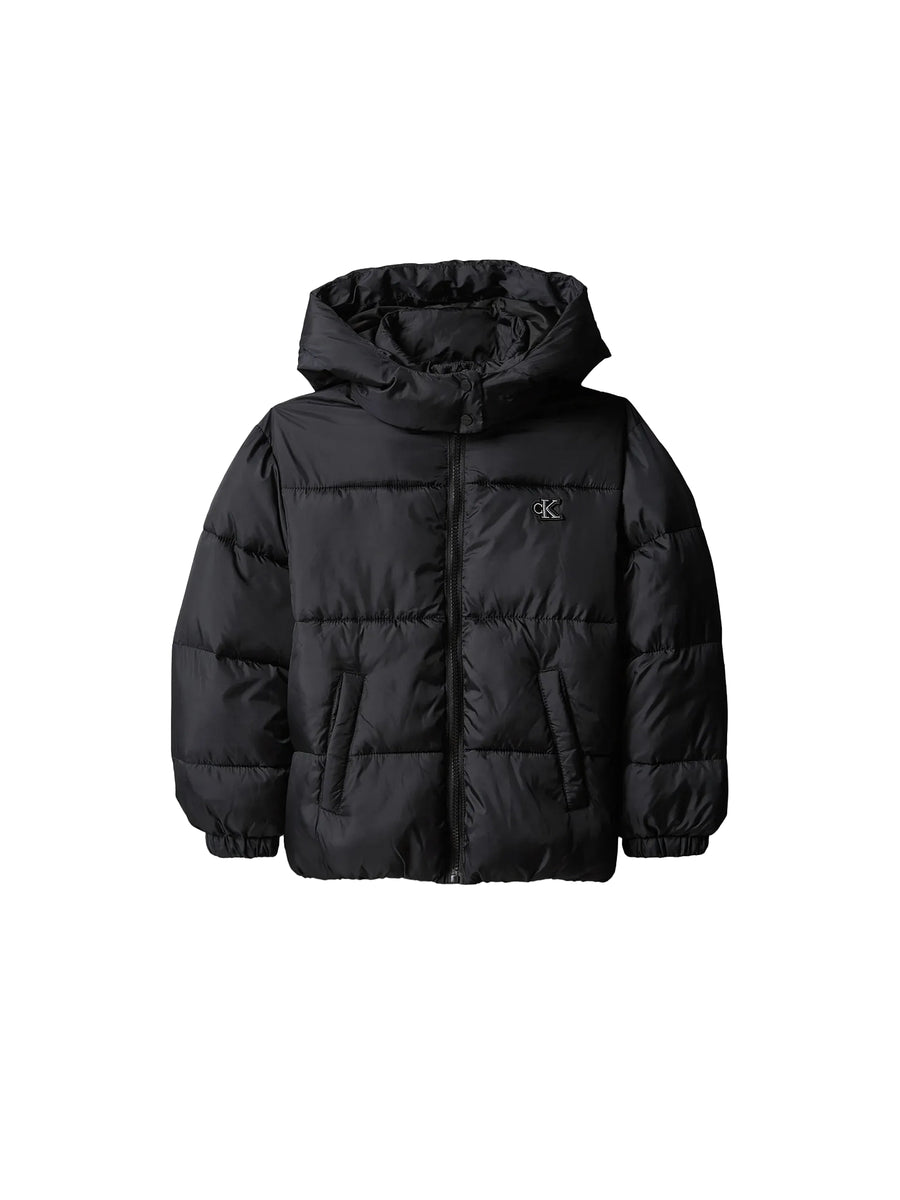 Piumino Calvin klein bambina corto con zip e cappuccio minime nero