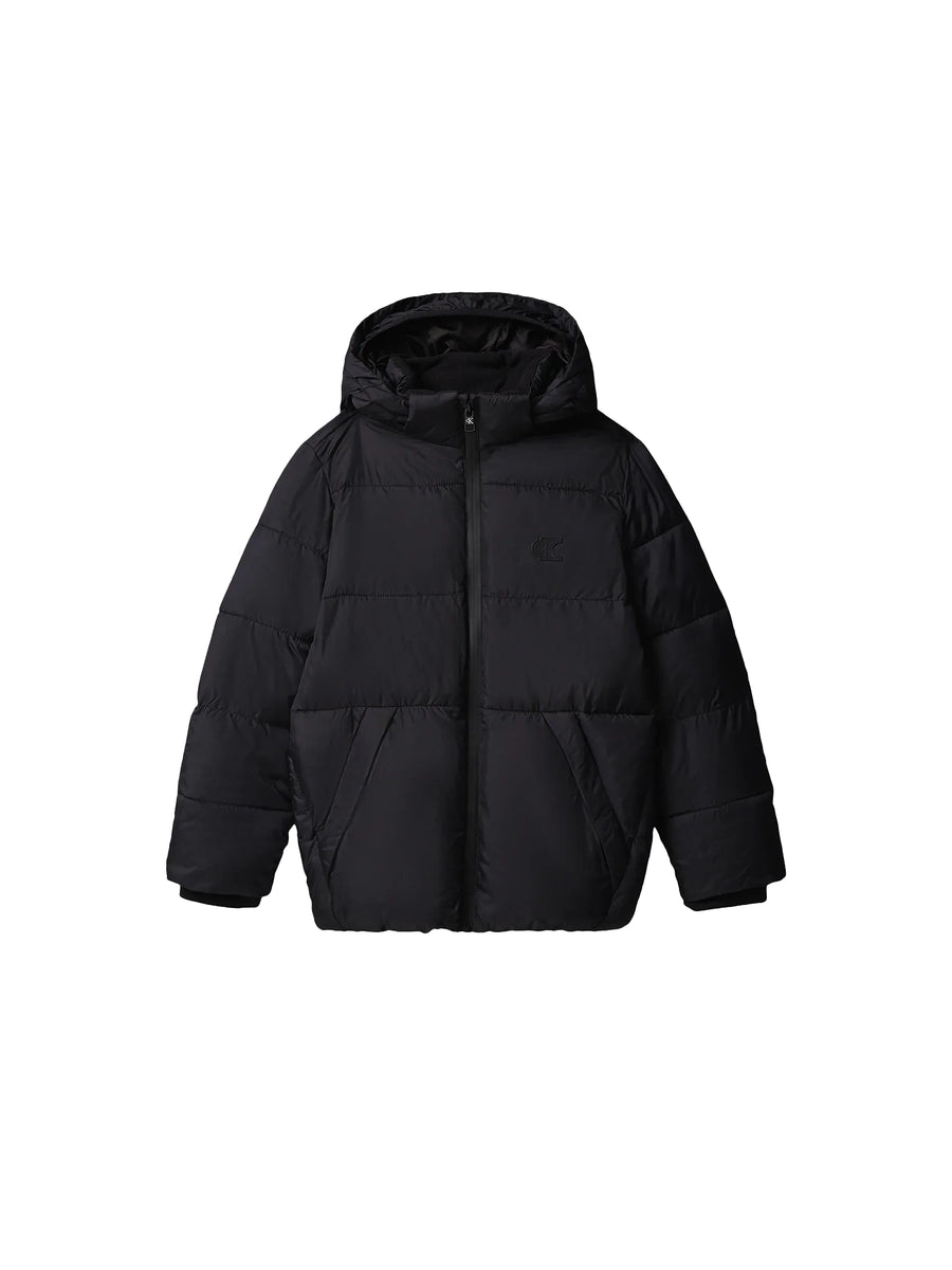 Piumino Calvin Klein ragazzo con zip e cappuccio essential nero
