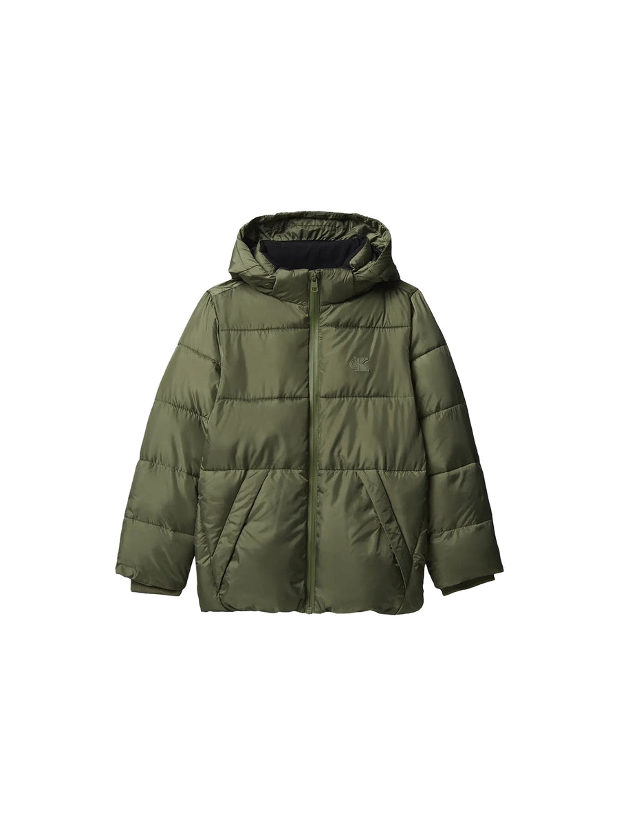 Piumino Calvin Klein ragazzo con zip e cappuccio essential verde