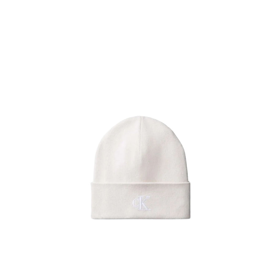 Cappello cuffia Calvin Klein donna Fine Rib con monogramma panna