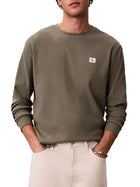 T-shirt Calvin Klein Jeans uomo maniche lunghe waffle con badge verde