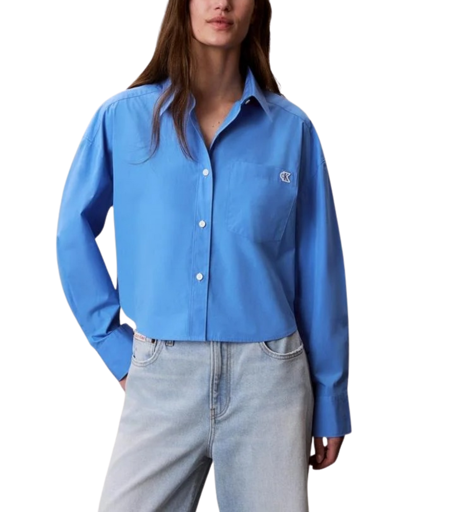 Camicia cropped donna Calvin Klein in popeline azzurro