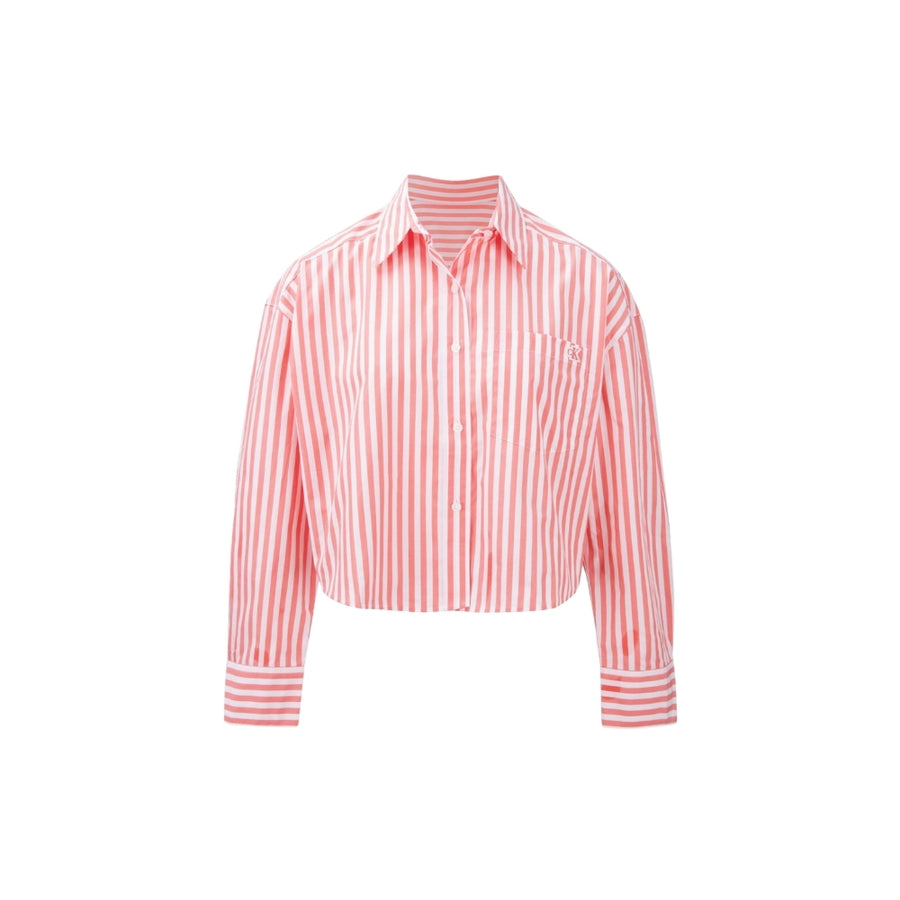 Camicia cropped Calvin Klein donna in popeline yarn dyed rosa multicolor