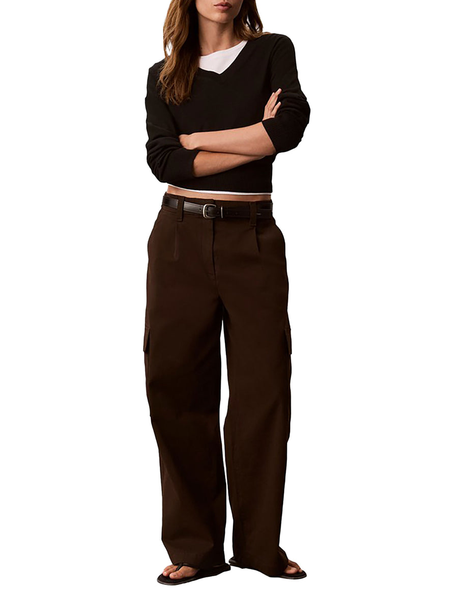 Pantaloni Calvin Klein Jeans donna cargo a gamba ampia moro