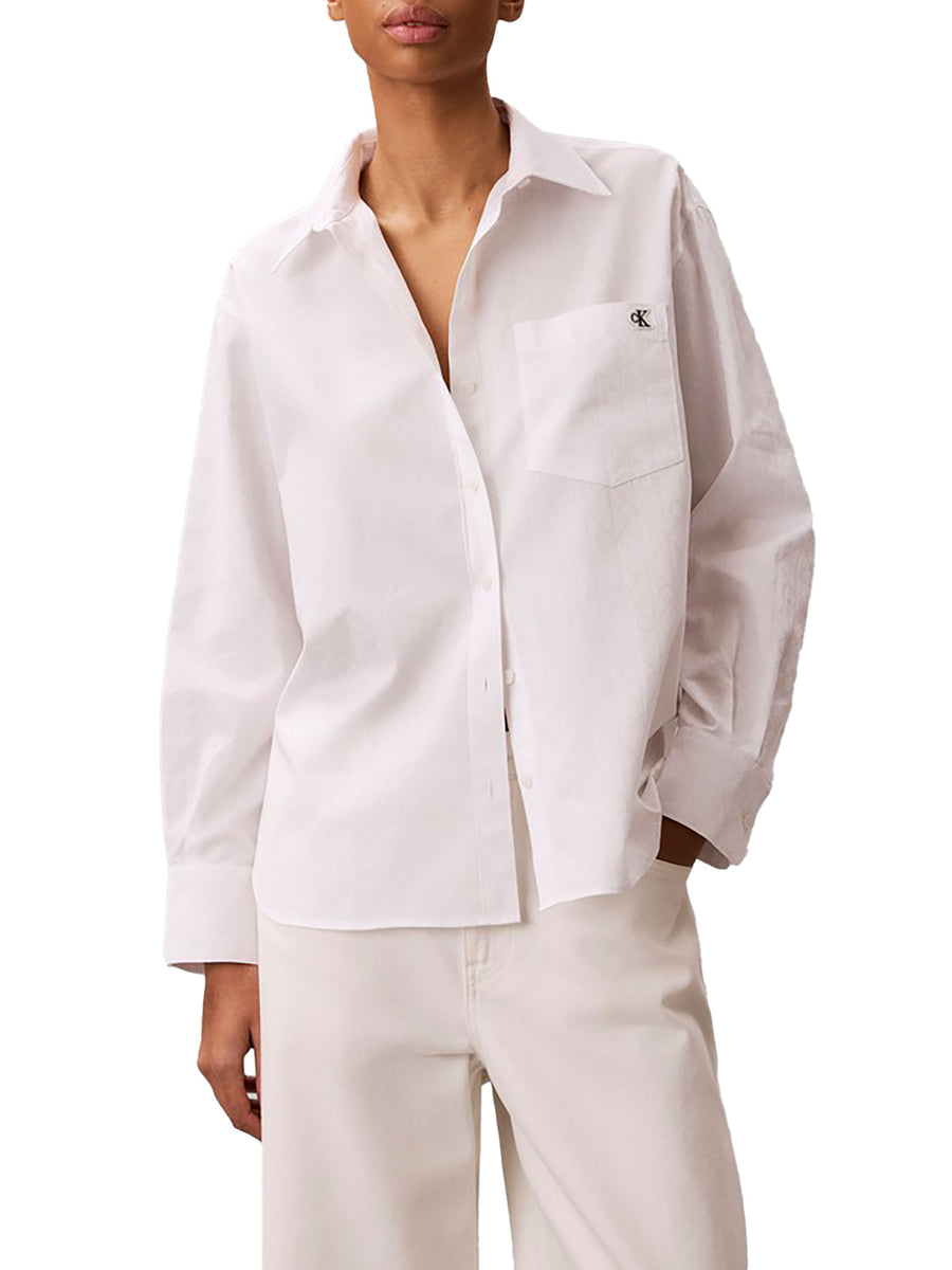 Camicia Calvin Klein Jeans donna in popeline jacquard bianco