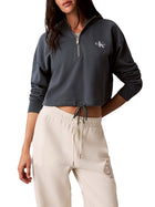 Felpa Calvin Klein Jeans donna cropped con cappuccio e mezza zip grigio
