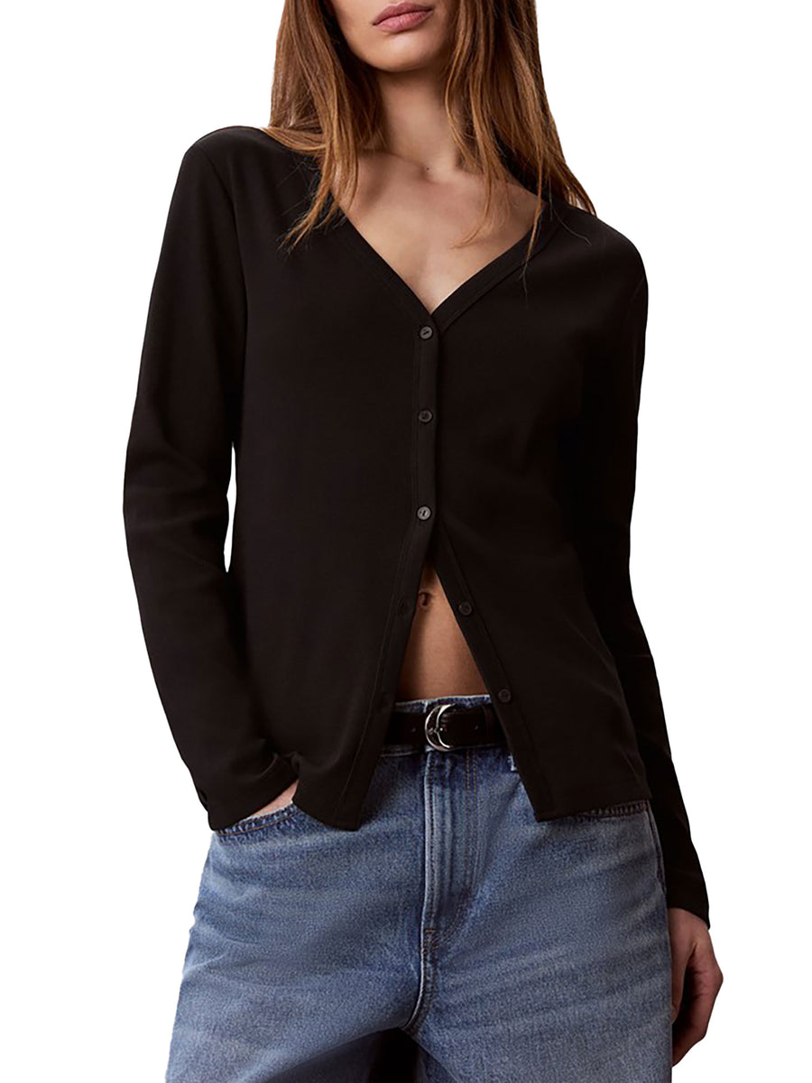 Cardigan Calvin Klein Jeans donna a costine con bottoni nero