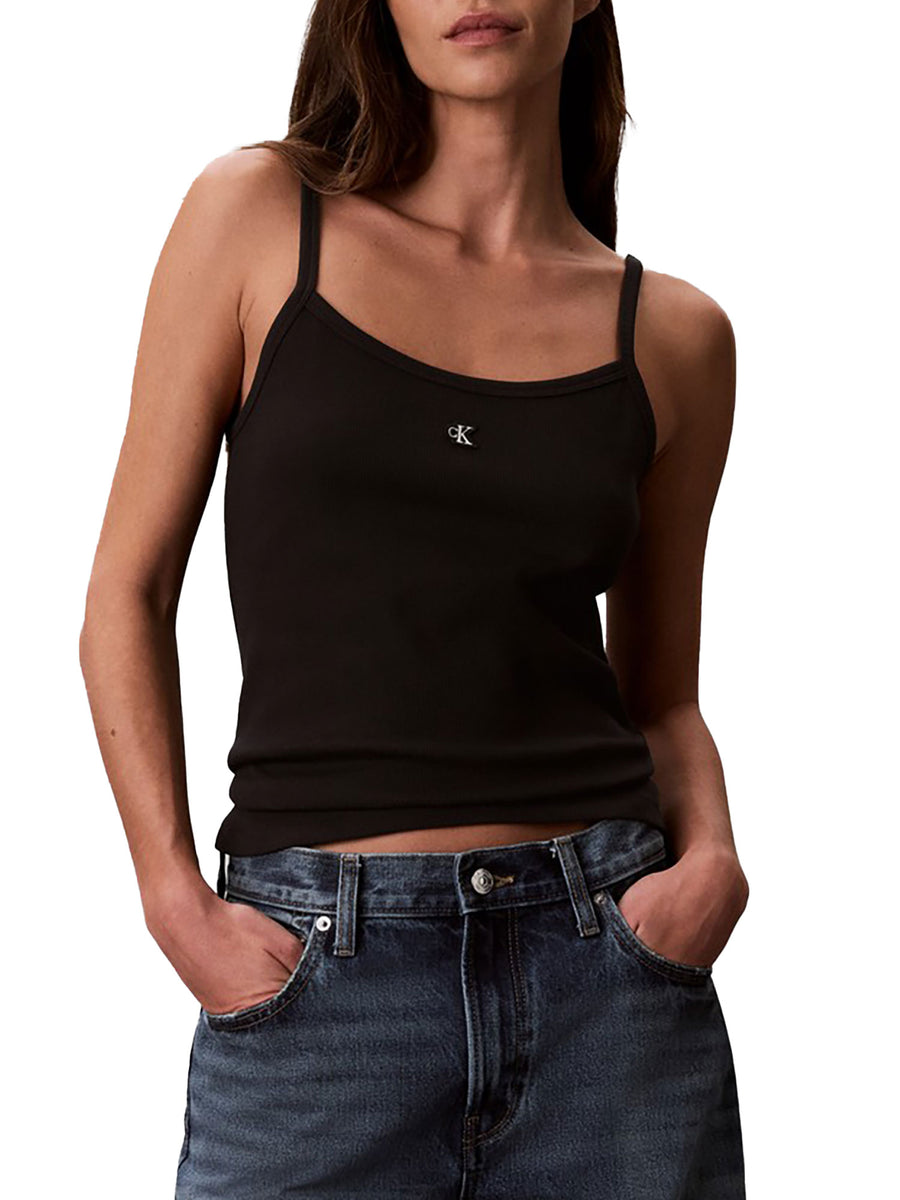 Canotta Calvin Klein Jeans donna a costine con monogramma nero