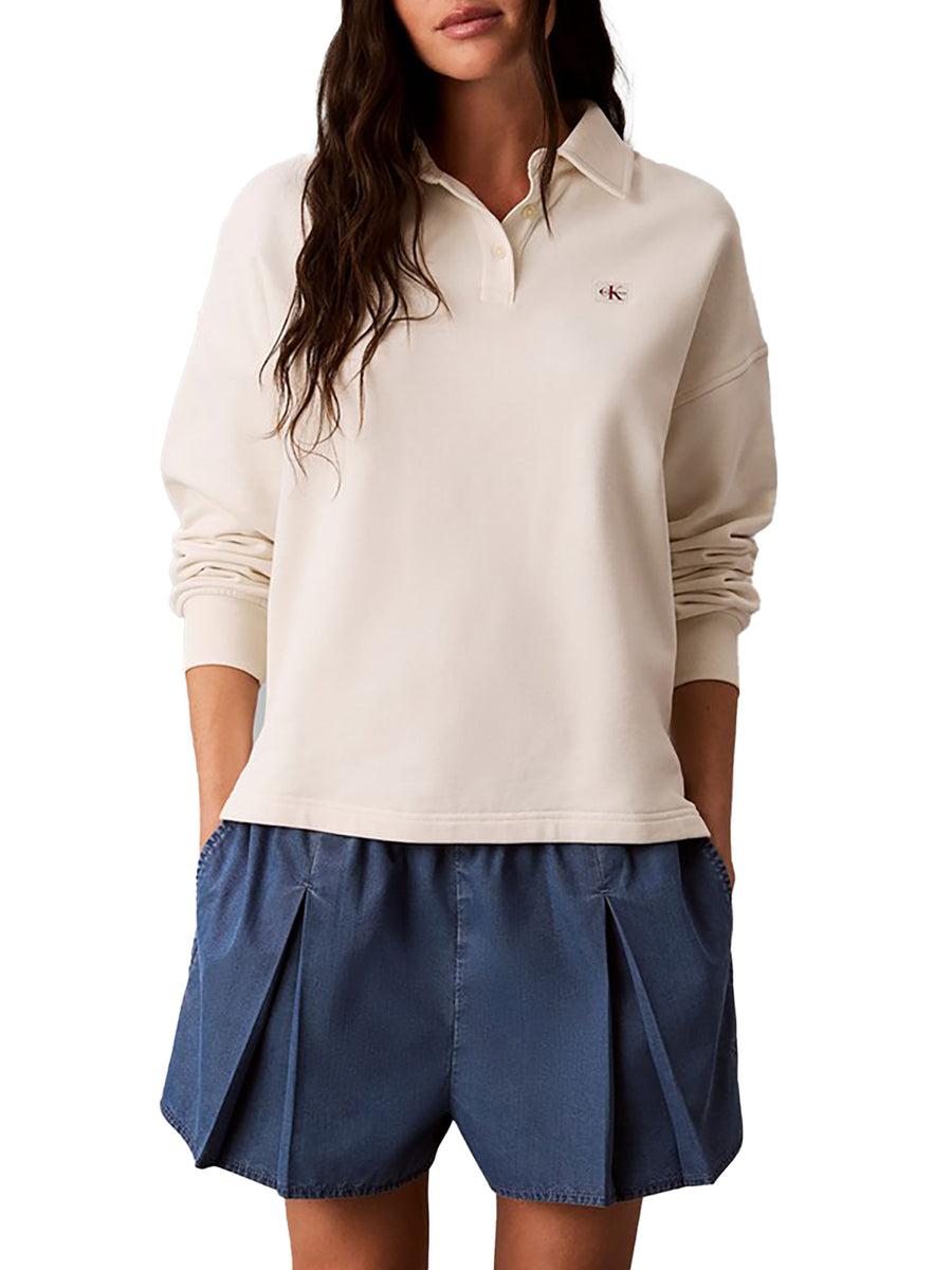 Polo Calvin Klein Jeans donna a maniche lunghe con logo tofu