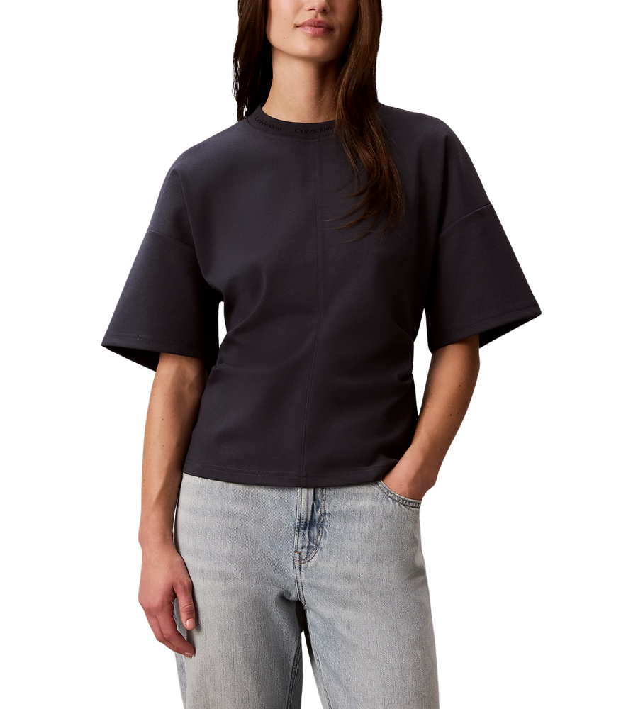 T-shirt Calvin Klein donna con logo e dettaglio sul collo blu