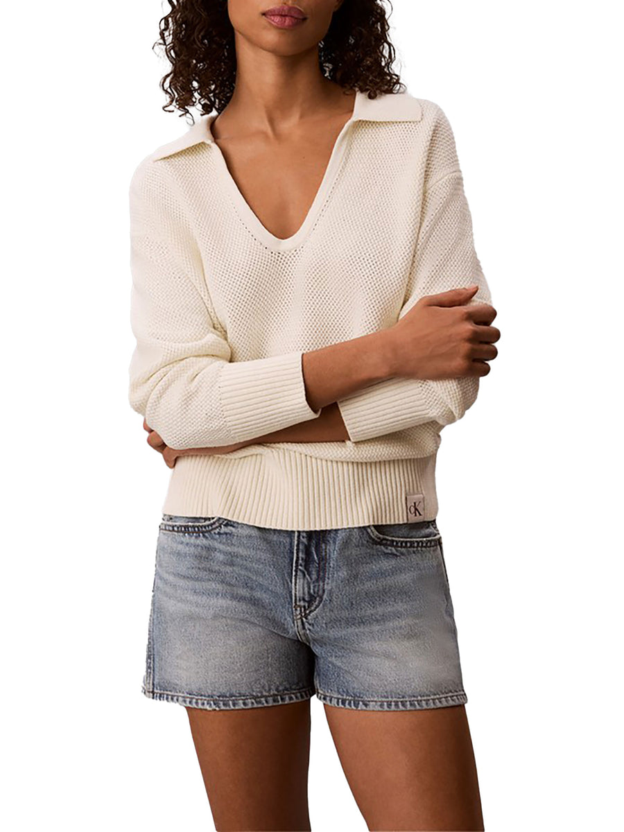 Polo Calvin Klein Jeans donna lavorazione basketweave relaxed tofu