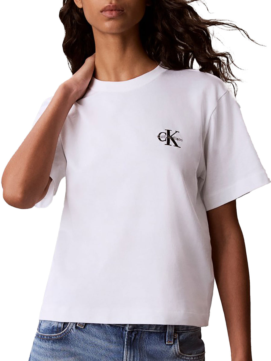 T-shirt Calvin Klein Jeans donna girocollo con monogramma bianco