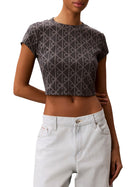 T-shirt Calvin Klein Jeans donna cropped con motivo monogram ebano
