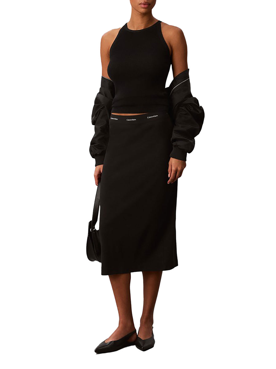 Gonna Calvin Klein Jeans donna midi a costine con logo nero