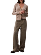 Cardigan Calvin Klein Jeans donna con scollo a V e logo beige