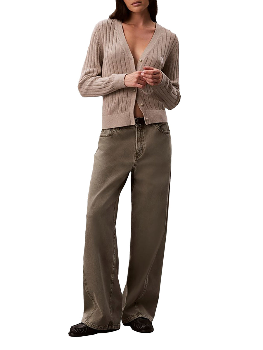 Cardigan Calvin Klein Jeans donna con scollo a V e logo beige