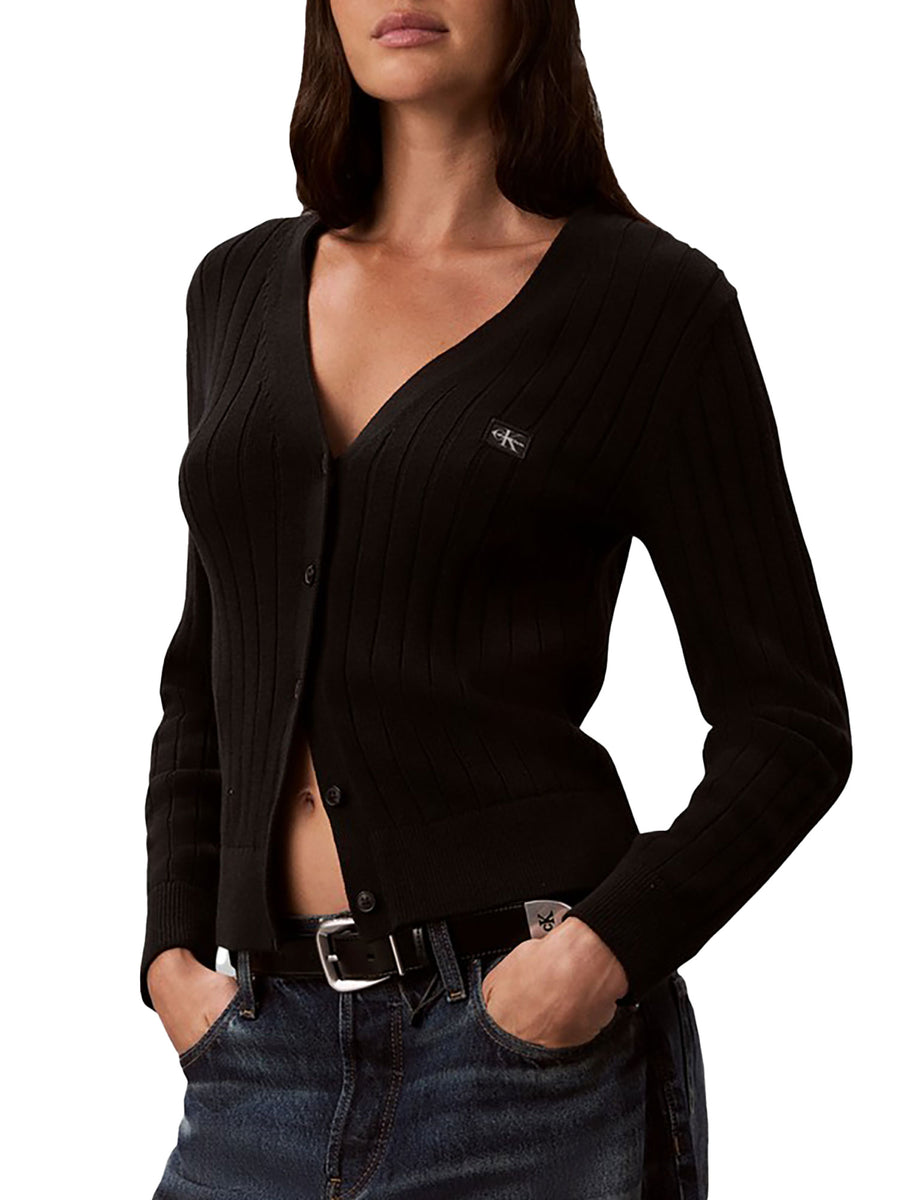 Cardigan Calvin Klein Jeans donna con bottoni ed etichetta logo nero