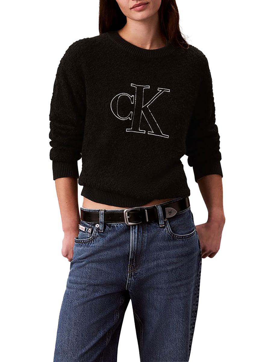Maglia Calvin Klein Jeans donna girocollo con monogramma bouclé nero