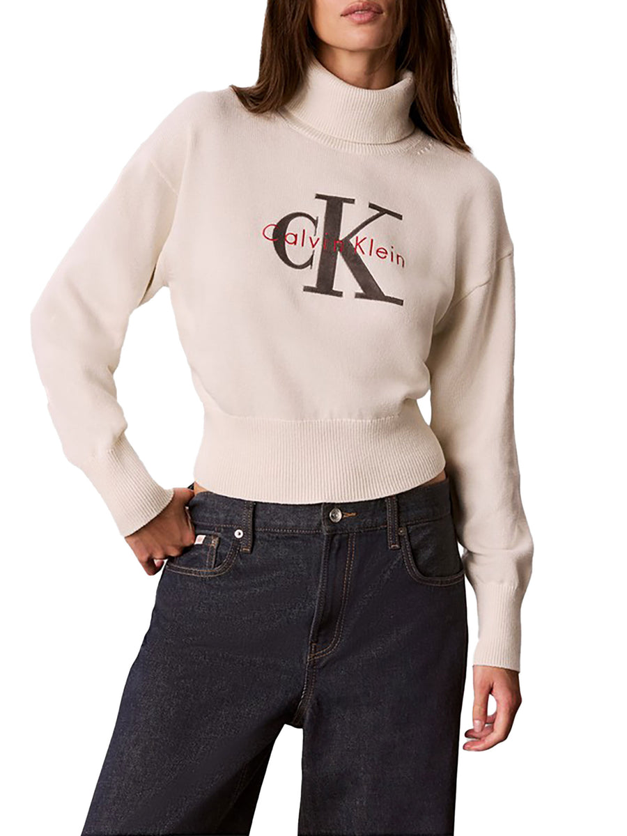 Maglia Calvin Klein Jeans donna collo alto monogram tofu