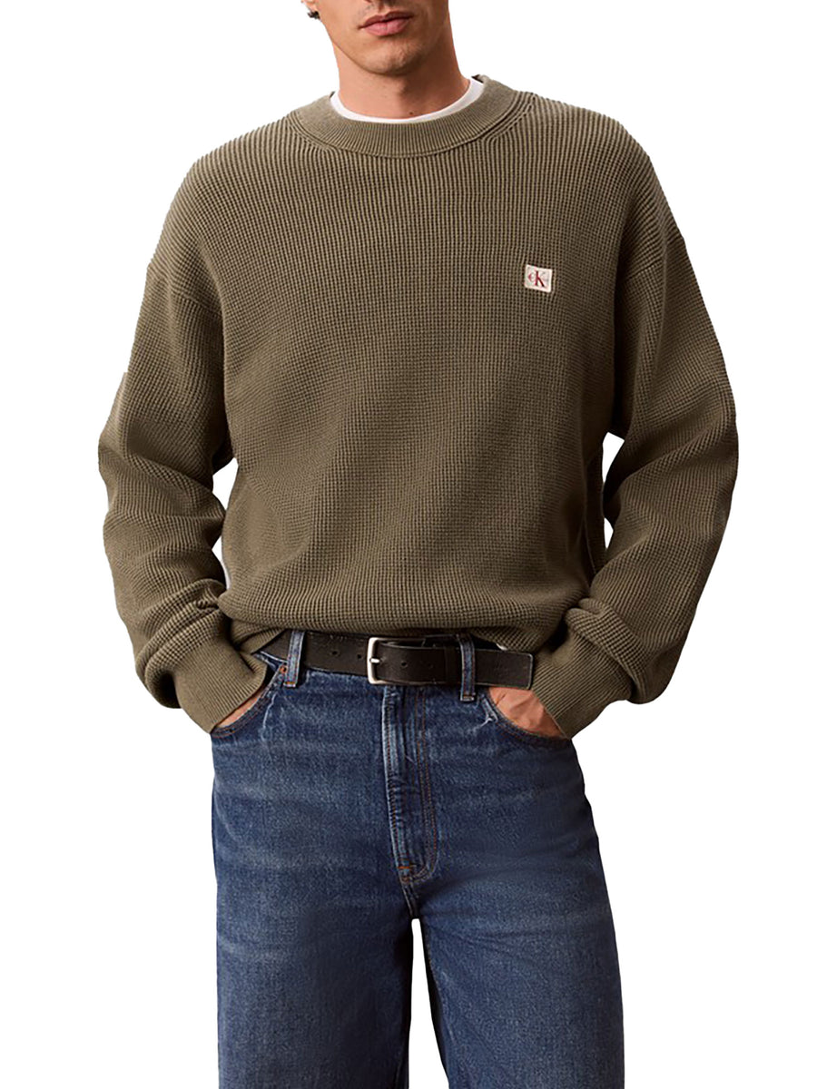 Maglia Calvin Klein Jeans uomo girocollo waffle con badge verde